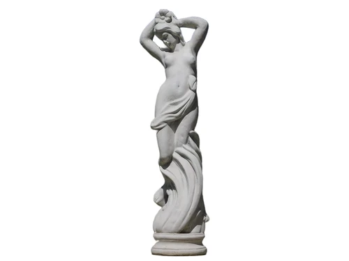 Beautiful, solid white stone sculpture of a standing lady – garden statue