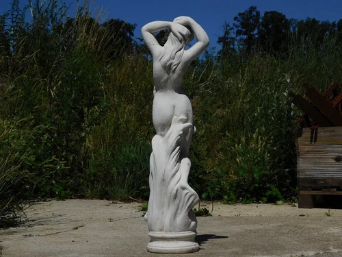 Beautiful, solid white stone sculpture of a standing lady – garden statue