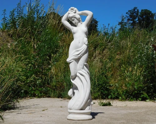Beautiful, solid white stone sculpture of a standing lady – garden statue
