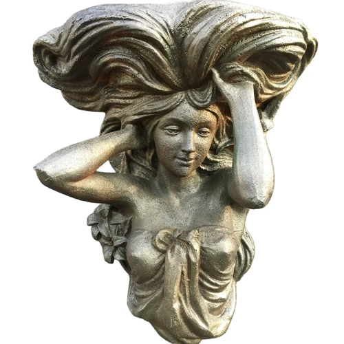 Prachtig zwaar gietijzeren wandornament vrouw, old-leadedgreen