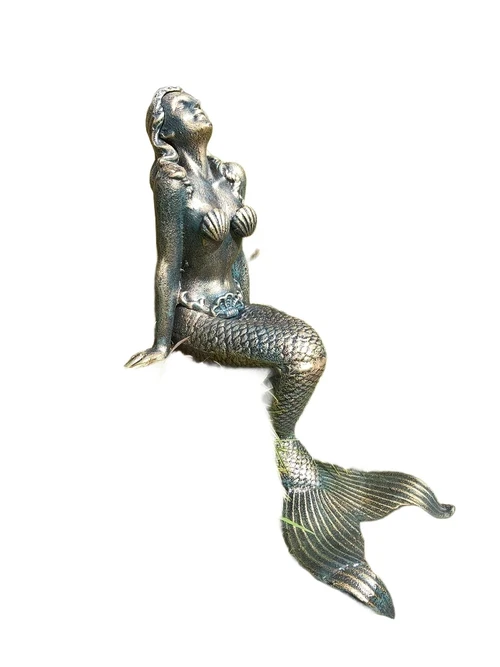 Mermaid Statue - Cast Iron - 43 cm High - Brass/Bronze Look
