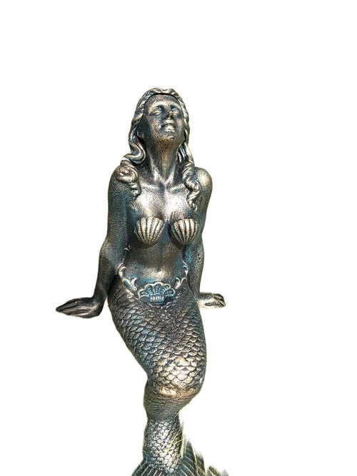 Mermaid Statue - Cast Iron - 43 cm High - Brass/Bronze Look