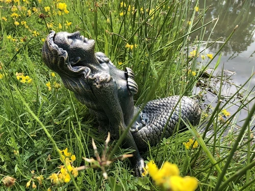 Mermaid Statue - Cast Iron - 43 cm High - Brass/Bronze Look