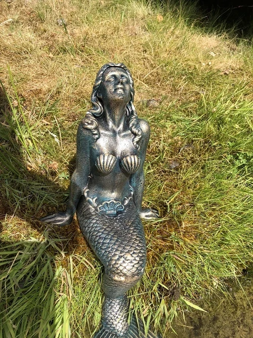 Mermaid Statue - Cast Iron - 43 cm High - Brass/Bronze Look