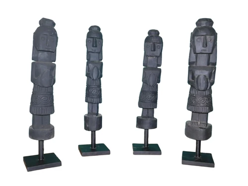 Set van 4 handgesneden Asmat beelden - Tibal Art Wood
