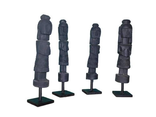 Set van 4 handgesneden Asmat beelden - Tibal Art Wood