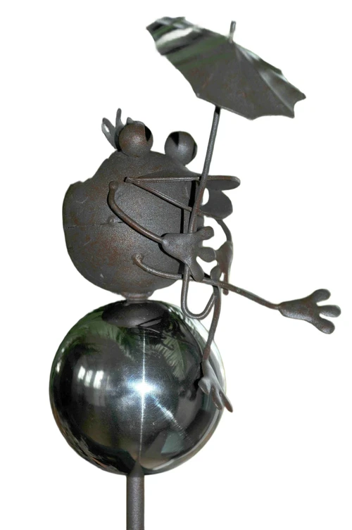 Gartenstab Gusseisen braun Frosch auf Nickel Kugel, schön!