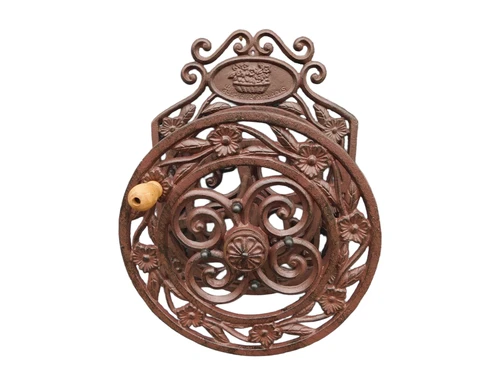 Antiker Gartenschlauchhalter, gusseiserner Schlauchaufroller, Landhausstil