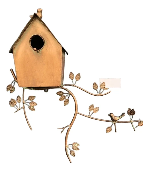 Prachtig koper-metalen wand vogelhuis.