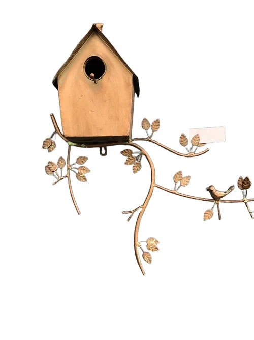 Prachtig koper-metalen wand vogelhuis.