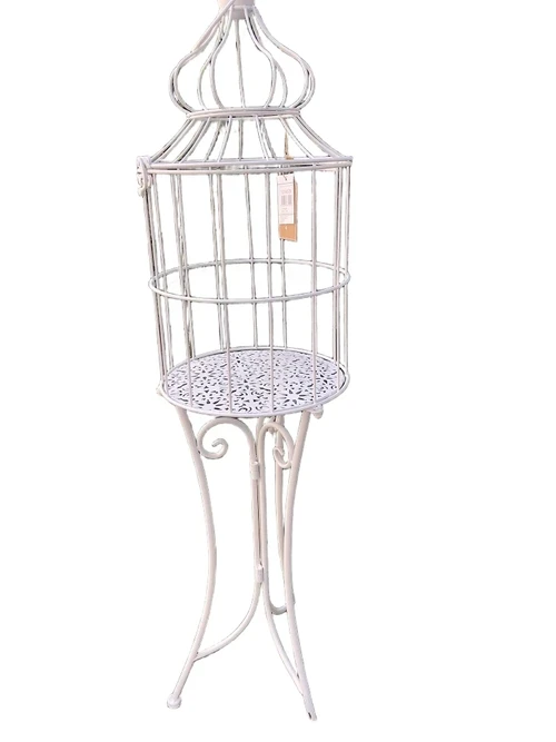 Large birdcage standing on graceful wrought iron legs, a piece of jewelry!!