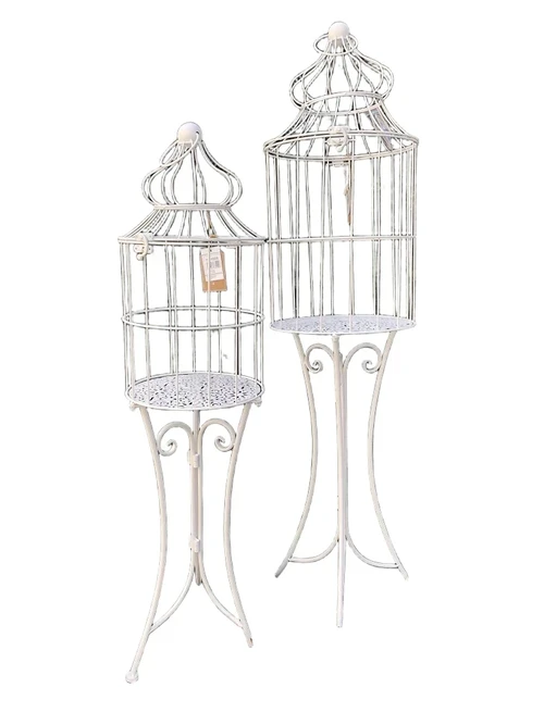 Large birdcage standing on graceful wrought iron legs, a piece of jewelry!!