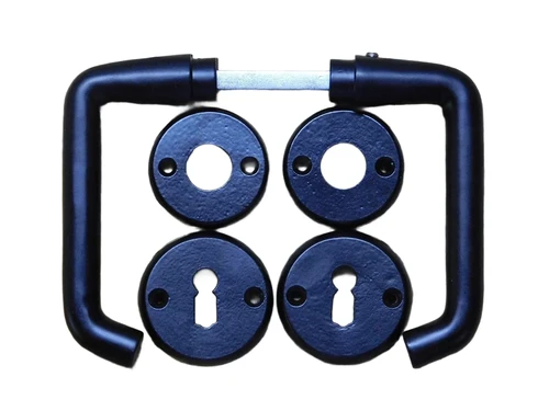 Set of door handles with round handle rosettes + key rosettes BB - Matt black - Aluminium