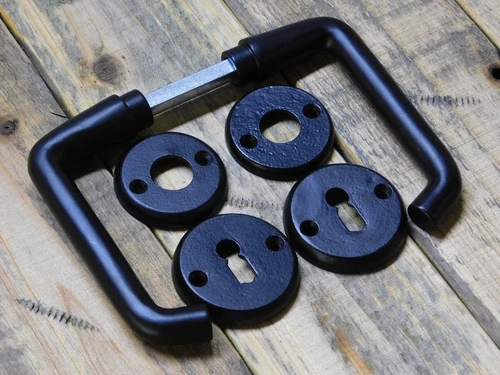 Set of door handles with round handle rosettes + key rosettes BB - Matt black - Aluminium