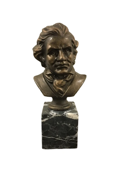 Buste Ludwig van Beethoven - Metaal met Brons-look op Marmeren Sokkel - 33 cm
