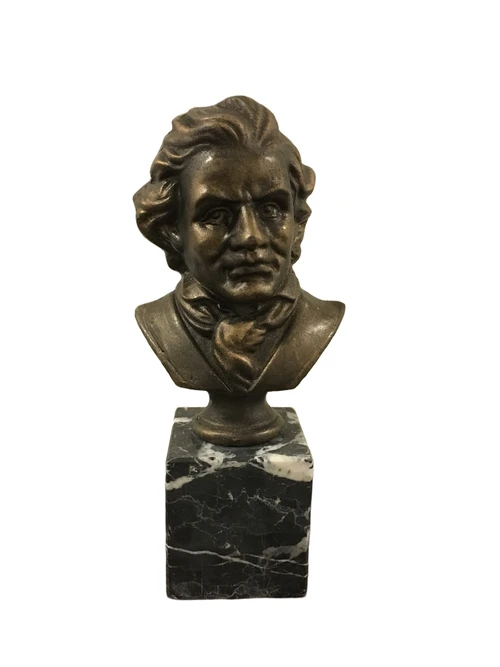 Buste Ludwig van Beethoven - Metaal met Brons-look op Marmeren Sokkel - 33 cm