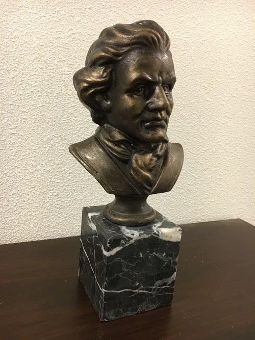 Buste Ludwig van Beethoven - Metaal met Brons-look op Marmeren Sokkel - 33 cm