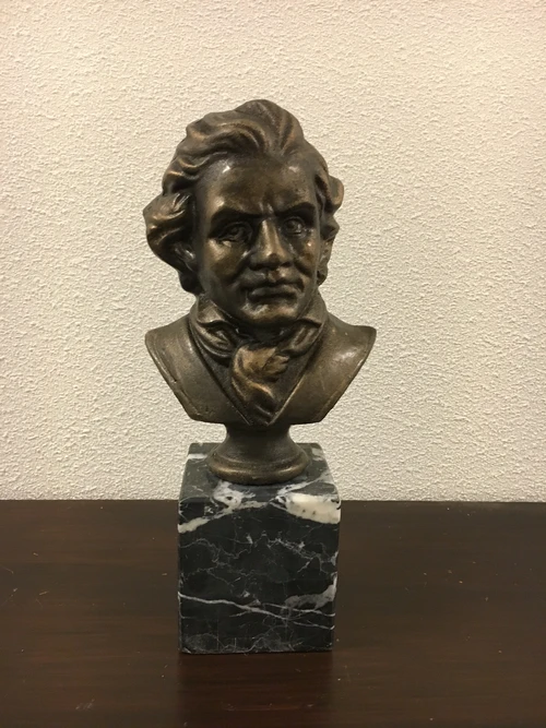 Buste Ludwig van Beethoven - Metaal met Brons-look op Marmeren Sokkel - 33 cm