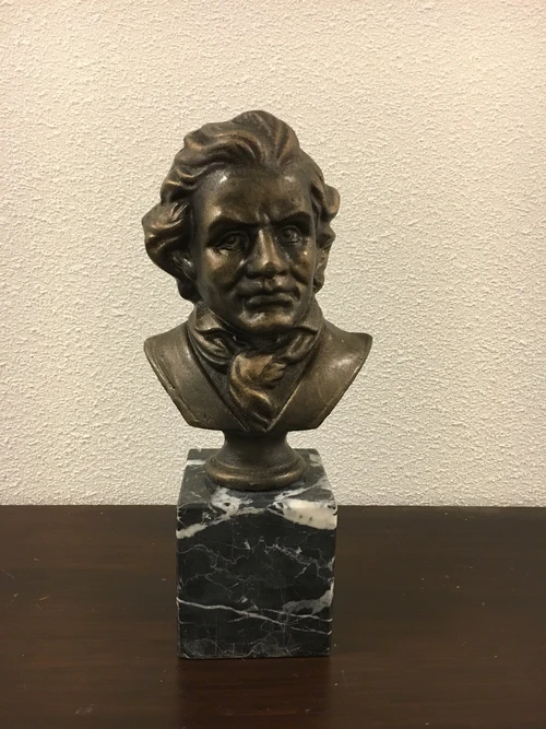 Buste Ludwig van Beethoven - Metaal met Brons-look op Marmeren Sokkel - 33 cm