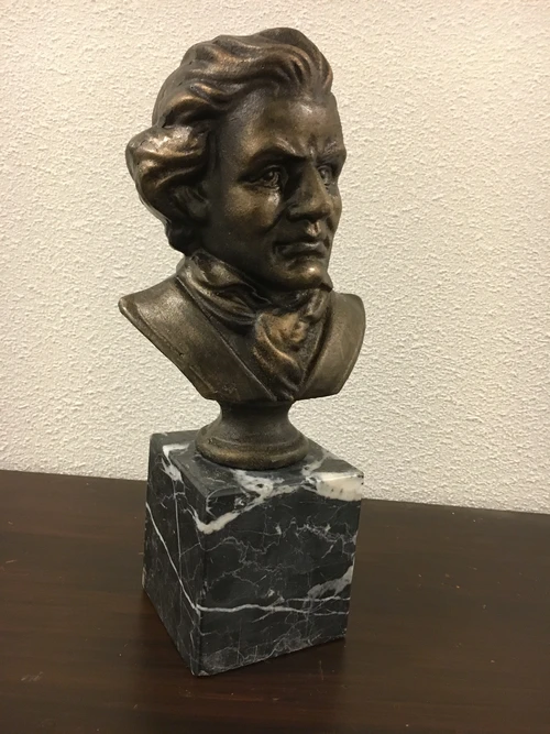 Buste Ludwig van Beethoven - Metaal met Brons-look op Marmeren Sokkel - 33 cm