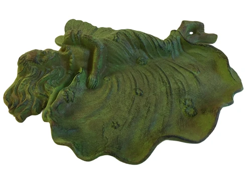 Wall ornament / birdbath angel, cast iron green