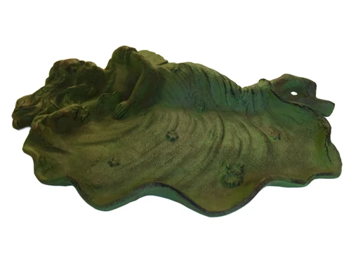 Wall ornament / birdbath angel, cast iron green