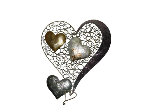 Wall ornament heart with hearts - metal with mother of pearl