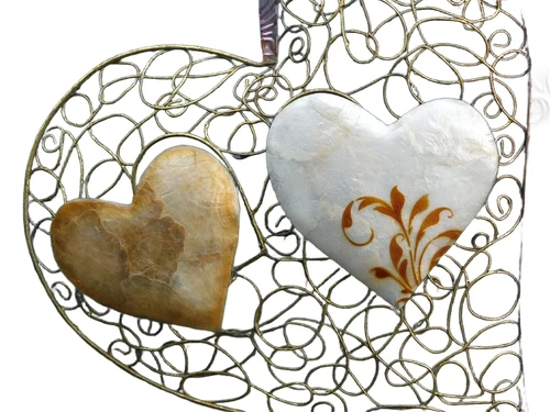 Wall ornament heart with hearts - metal with mother of pearl