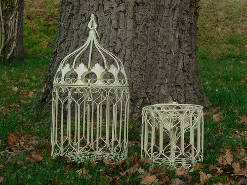 Set of Birdcages - 2 pieces - Vintage White - Iron