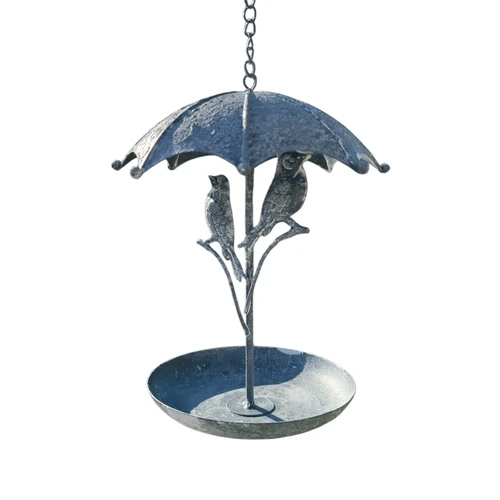 Elegant Bird Bath with Birds and Umbrella - Metal