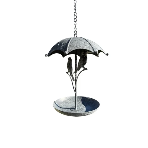 Elegant Bird Bath with Birds and Umbrella - Metal