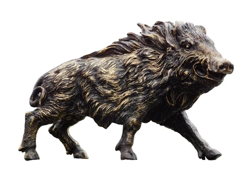 Wild Boar Statue - 45 cm - Black with Gold - Polystone