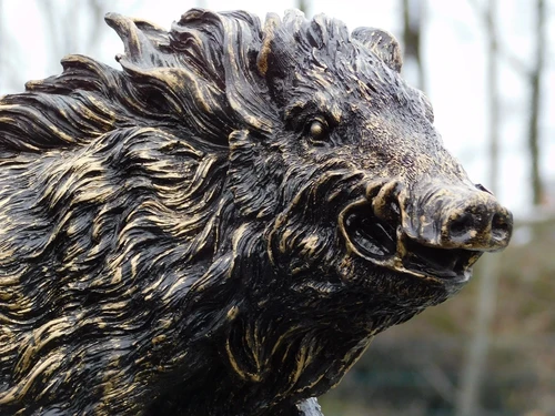Wild Boar Statue - 45 cm - Black with Gold - Polystone