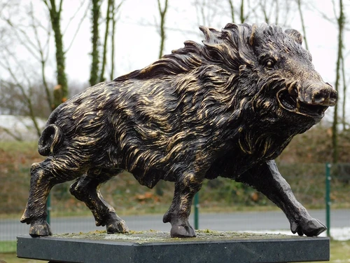Wild Boar Statue - 45 cm - Black with Gold - Polystone