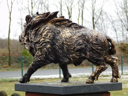 Wild Boar Statue - 45 cm - Black with Gold - Polystone