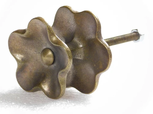 Fixed Door Knob - Flower - Antique Brass