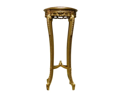 Vintage Pedestal Table with Marble Top - 110 cm - Gold-coloured
