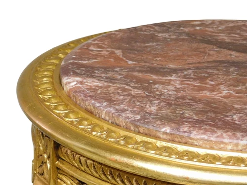 Vintage Pedestal Table with Marble Top - 110 cm - Gold-coloured