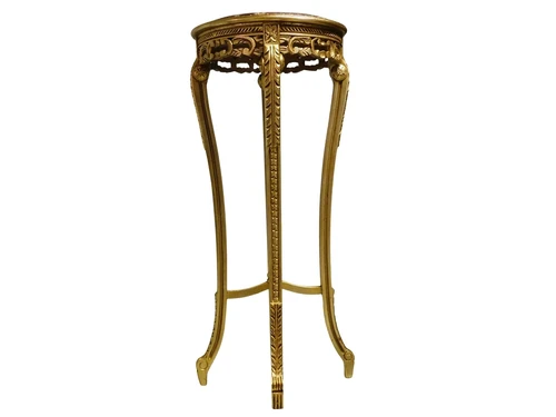 Vintage Pedestal Table with Marble Top - 110 cm - Gold-coloured