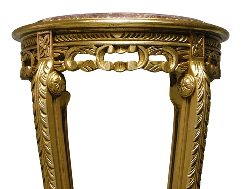 Vintage Pedestal Table with Marble Top - 110 cm - Gold-coloured