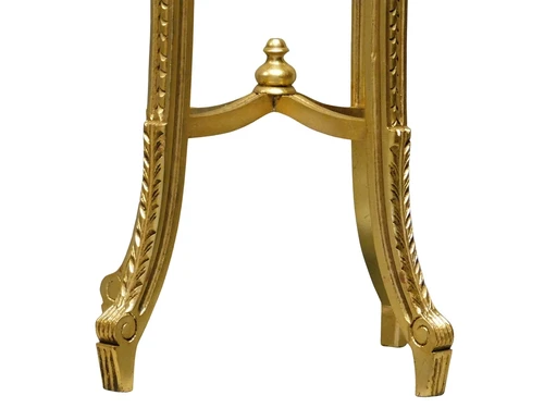 Vintage Pedestal Table with Marble Top - 110 cm - Gold-coloured