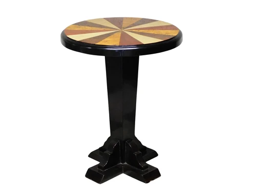 Antieke Art Deco Bijzettafel – Handgemaakt – Ø 60 cm – 75 cm Hoog