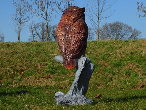 Owl on Stump – 68 cm – Detailed Sculpture – Polystone