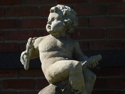 Vintage Set van 2 Putti op Sokkel – 130 cm – Gietsteen