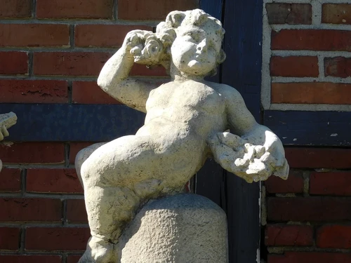 Vintage Set van 2 Putti op Sokkel – 130 cm – Gietsteen