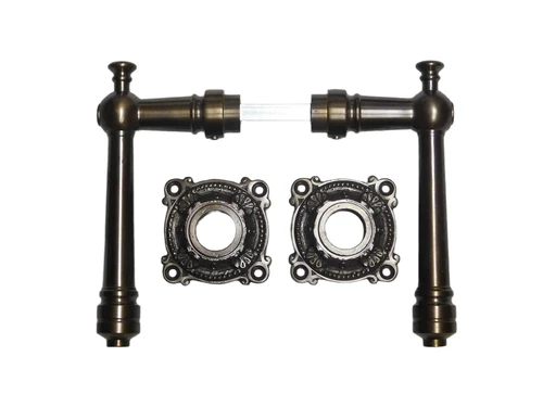 Montel Door Handle Set with Handle Rosettes - Dark Patinated Brass