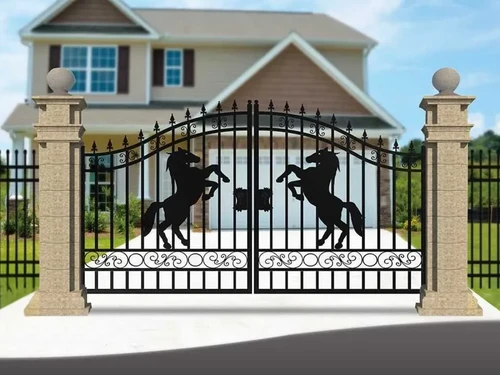 Wrought-iron Gate with Rearing Horse - 433 cm - Black