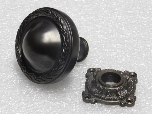 Solid Door Knob with Elegant Rosette - Dark Patinated Brass