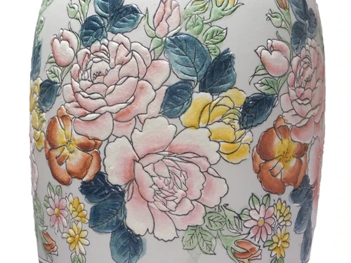 Large Vintage Asian Decorative Vase with Floral Motif – approx. 60 cm – Ceramic