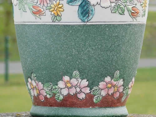 Large Vintage Asian Decorative Vase with Floral Motif – approx. 60 cm – Ceramic